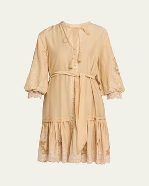 Kobi Halperin Erica Embroidered Flounce Dress - Natural