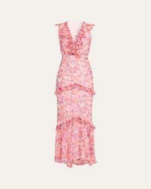 Saloni Rita Tiered Ruffle Cocktail Dress - Pink