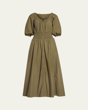 Ramy Brook Laura Puff-Sleeve Midi Shirtdress - Green