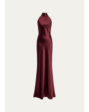 Ralph Lauren Chilton Satin Halter Evening Dress - Red