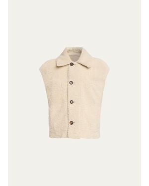 Brunello Cucinelli Reversible Suede & Lamb Shearling Vest - Natural