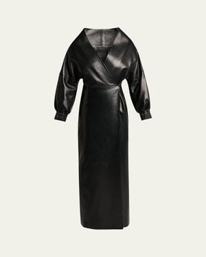 Balenciaga Sculpted Leather Long-Sleeve Maxi Wrap Dress - Black