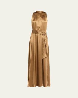 Kiton Sleeveless Gathered Silk Maxi Dress With Belt - Natural