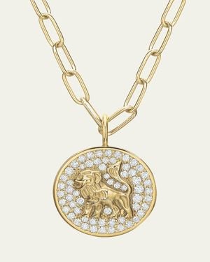 Tracee Nichols 14K Mini Lion Pave Diamond Token Necklace - Metallic