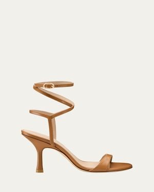 Stuart Weitzman Nudist Leather Ankle-Wrap Sandals - Natural