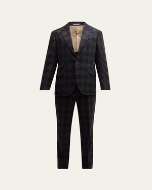 Brunello Cucinelli Heathered Overplaid Suit - Blue