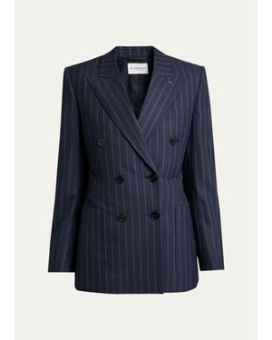Givenchy Double-Breasted Striped Wool-Cashmere Blazer - Blue