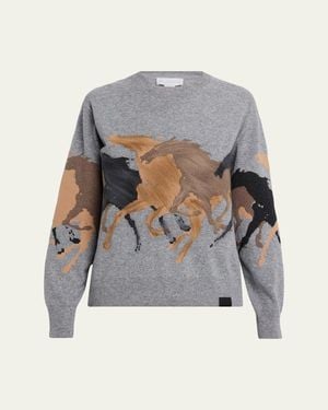 Stella McCartney Racing Horses Crewneck Sweater - Gray