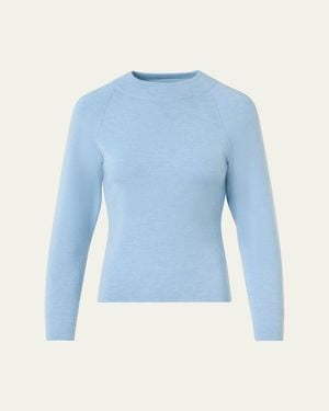 Akris Mock-Neck Cashmere-Silk Raglan-Sleeve Sweater - Blue
