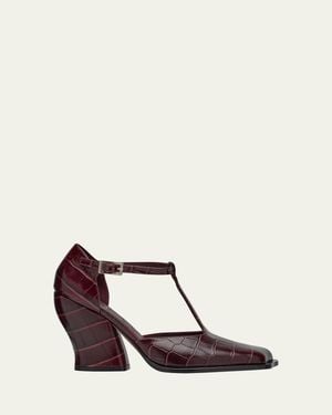 Loewe Onda Croc-Effect Leather Pumps - Red