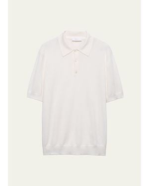 Prada Cashmere And Silk Knit Short-Sleeve Polo Shirt - White