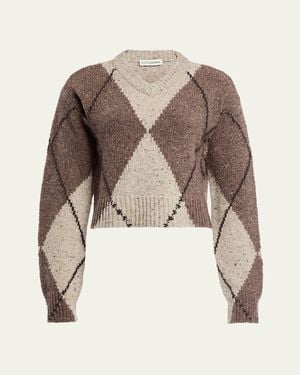 Altuzarra Parish Argyle V-Neck Sweater - Natural
