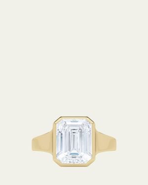 HauteCarat 18K Emerald Cut Lab Grown Diamond Cigar Bezel Ring, 2.0Tcw - Natural