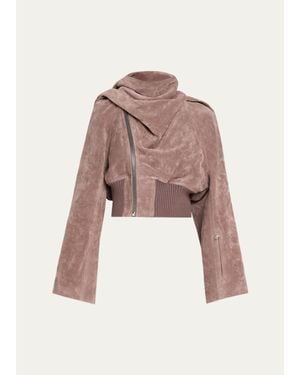 Rick Owens Suede Scarf Cropped Flight Jacket - Purple