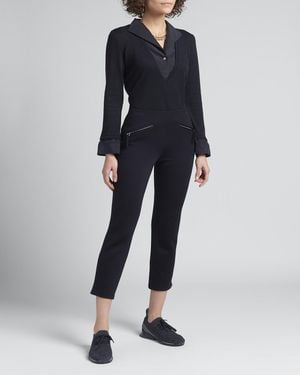 Giorgio Armani Wool Trompe L'Oeil V-Neck Top - Blue