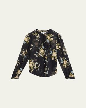 Veronica Beard Ashlynn Floral Silk Blouse - Black