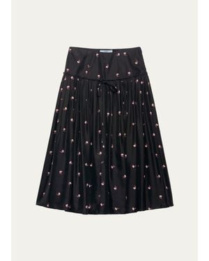 Prada Floral Silk-Blend A-Line Midi Skirt - Black