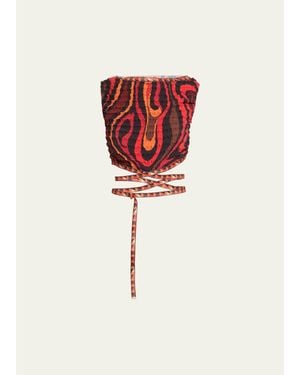 PUCCI Marmo-Print Shibori Laced Crop Top - Red