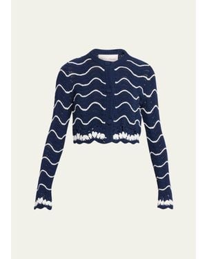 Cara Cara Louise Shrunken Cotton Crochet Cardigan - Blue