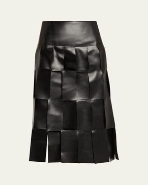 A.W.A.K.E. MODE Faux Leather Multi-Rectangle Midi Skirt - Black