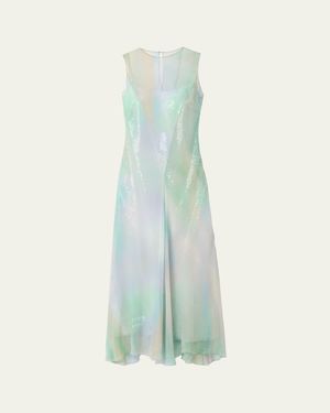 Lafayette 148 New York Ombre-Print Chiffon Gown With Sequin Slip - Green