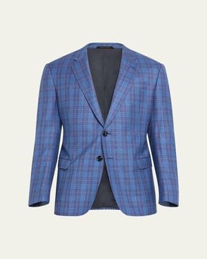Giorgio Armani Plaid Wool Sport Coat - Blue