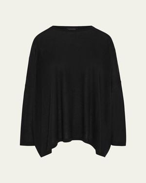 Eskandar Ultrafine Cashmere Wide Round-Neck Sweater (Mid Plus Length) - Black