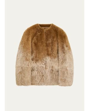 Loewe Degrade Lamb Shearling Collarless Jacket - Natural