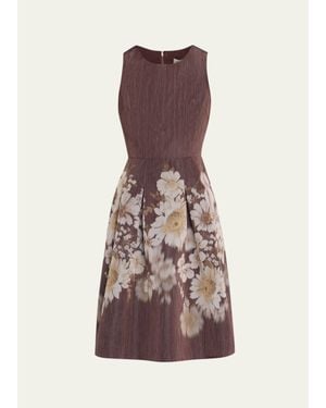 Teri Jon Pleated Floral-Print Mikado Dress - Purple