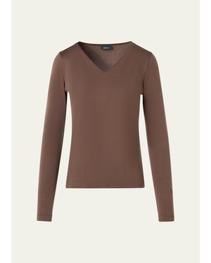 Akris V-Neck Jersey Long-Sleeve T-Shirt - Brown