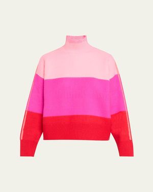 Christopher John Rogers Colorblock Brushed Oversized Turtleneck Wool Sweater - Pink