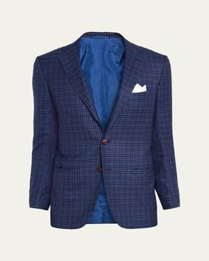 Kiton Soft Cashmere Multi-Check Sport Coat - Blue