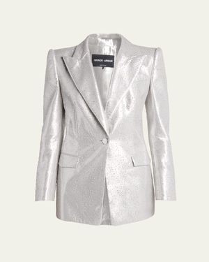 Giorgio Armani Crystal One-Button Silk Blazer - White