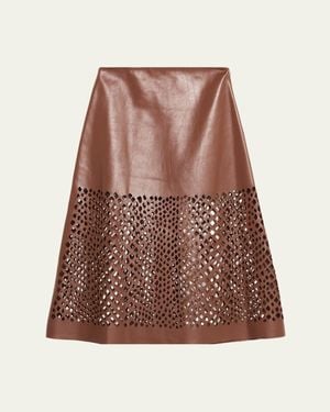 Twp The A-Line Leather Skirt With Laser Cutouts - Brown