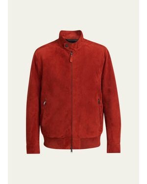 Brioni Leather Stand-Collar Blouson - Red