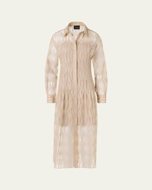 Akris High Plains Embroidered Tulle Midi Shirtdress - Natural