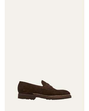 Bontoni Principe Lug Sole Suede Penny Loafers - Natural