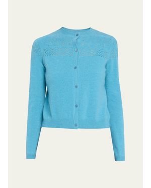 Ulla Johnson Cassia Pointelle Knit Crewneck Cardigan - Blue