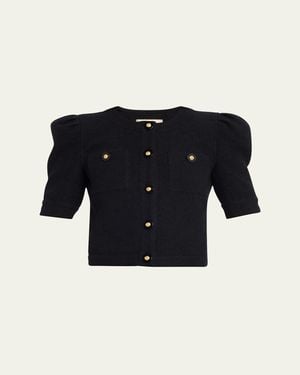 L'Agence Allegra Tweed Short-Sleeve Top - Blue