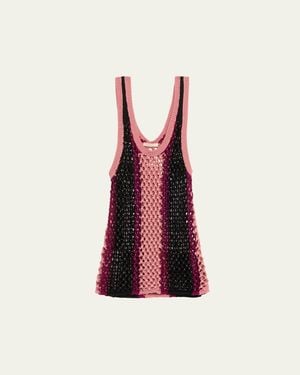 DIOTIMA Dennis Striped Crystal Crochet Tank Top - Red