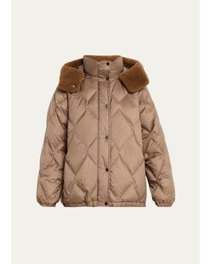 Brunello Cucinelli Superlight Matte Puffer Jacket With Detachable Lamb Shearling Hood - Brown