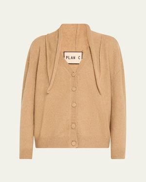 Plan C Scarf V-Neck Wool Cardigan - Natural
