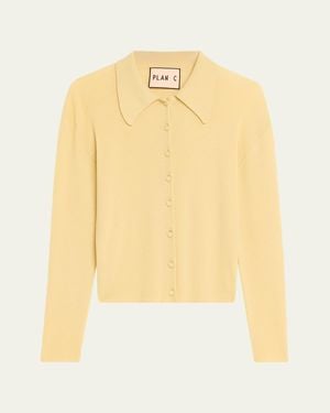 Plan C Collared Wool Rib Cardigan - Pink