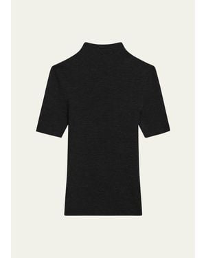 Theory Leenda Regal Merino Wool Short-Sleeve Mock-Neck Top - Black