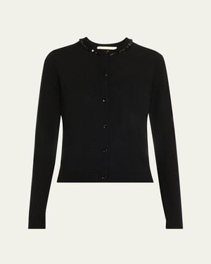 Jason Wu Beaded Satin & Merino Wool Cardigan - Black