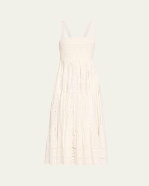 Cara Cara Taormina Cotton Eyelet Square-Neck Midi Dress - Natural