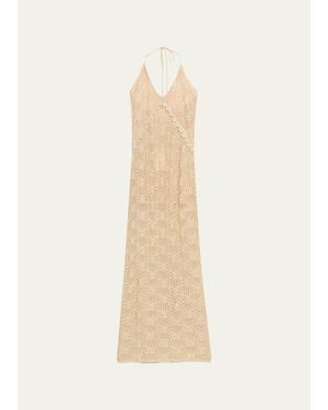 LoveShackFancy Vreya Metallic Crochet Halter Dress - White