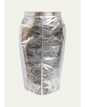 Saint Laurent Metallic Leather Pencil Skirt - Gray