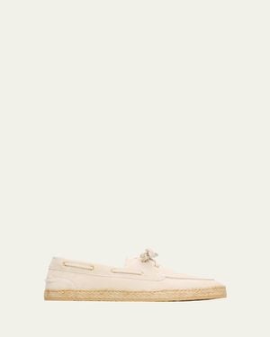 Brunello Cucinelli Suede Jute-Sole Boat Shoes - Natural