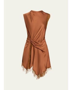 A.L.C. Dion Draped Satin Lace Mini Dress - Brown